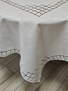Obrus lniany ręcznie  haftowany mereżka Snutki biały