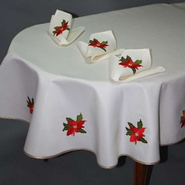 Obrus Świąteczny plamoodporny biały ze złotą lamówką Gwiazda Betlejemska owalny