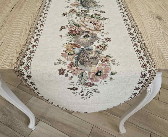 Bieżnik Gobelinowy granatowy z szenilwwem Kwiaty wzór  Róże 