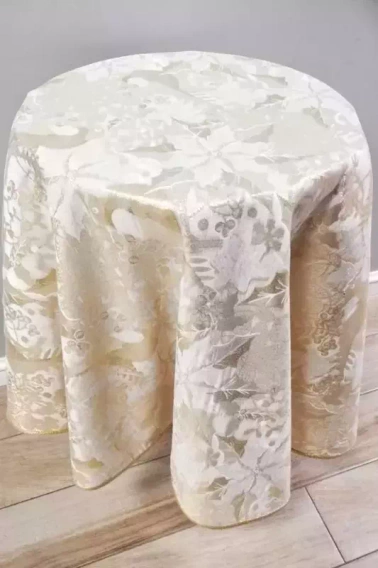 Obrus Świąteczny dwustronny plamoodporny ecru ze złotym Zimowy Ogród- koło