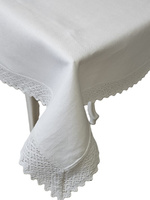 Obrus lniany biały Helena z koronką - prostokąt