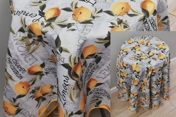 Obrus okrągły w print roślinny Cytrynki  Lemons - koło