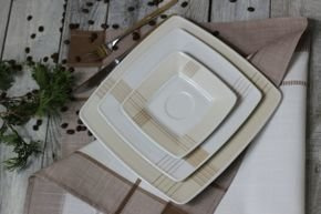 Bieżnik Anna imitacja lnu biały z brązem