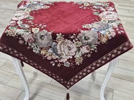 Serweta gobelinowa z szenilem bordo Kwiaty wzór  Róże z chwostami