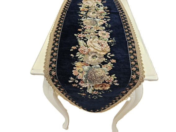 Bieżnik Gobelinowy granatowy z szenilwwem Kwiaty wzór  Róże 
