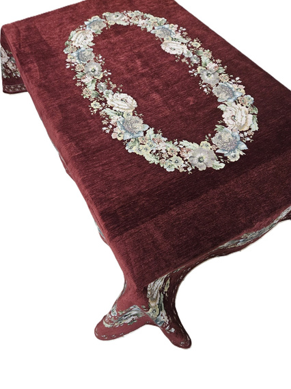 Obrus gobelinowy z szenilem bordo Kwiaty  wzór Róże 