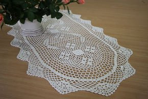 Bieżnik szydełkowy bawełniany beż  owalny