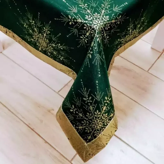 Obrus Świąteczny plamoodporny metalizowany dwustronny zielono - złoty - prostokąt