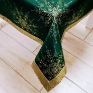 Obrus Świąteczny plamoodporny metalizowany dwustronny zielono - złoty - prostokąt