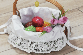 Serwetka plamoodporna biała do koszyczka z białą 6 cm koronką