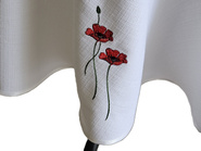 Obrus plamoodporny biały haftowany  Maki okrągły