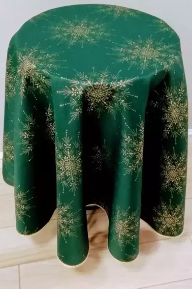 Obrus Świąteczny plamoodporny metalizowany dwustronny zielono - złoty - owal