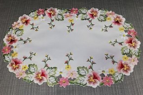 Podkładka plamoodporna biała haftowana Wiosenne kwiaty