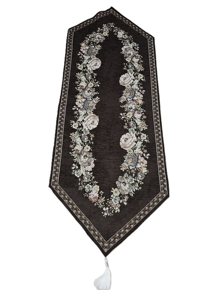 Bieżnik Gobelinowy brązowy z szenilem Kwiaty wzór Róże