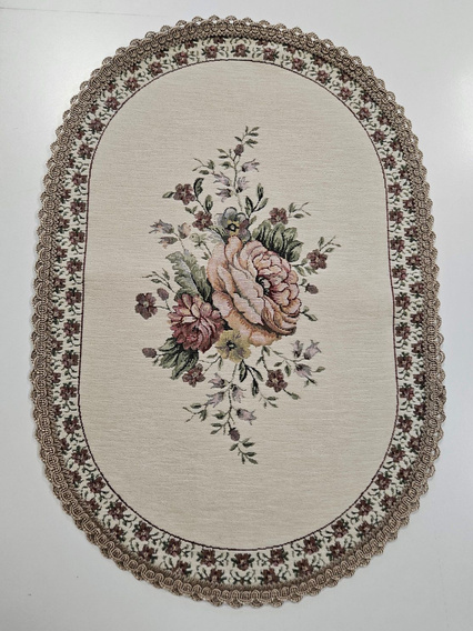 Bieżnik Gobelinowy ecru z szenilwwem Kwiaty wzór Róże 