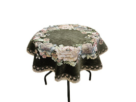 Obrus gobelinowy z szenilem zielony Kwiaty  wzór Róże Fi95