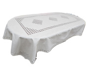 Obrus lniany ręcznie  haftowany mereżka Snutki biały