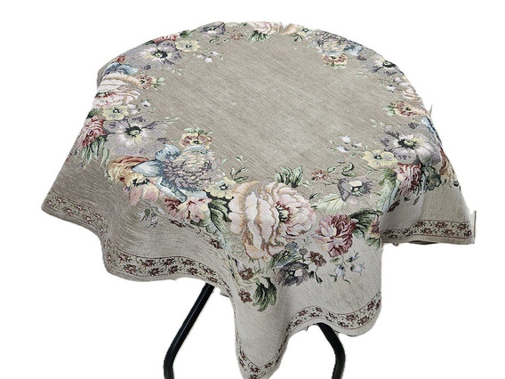 Serweta gobelinowa z szenilem beżowa Kwiaty wzór  Róże z chwostami 