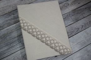 Obrus lniany  Muszelka  z koronką 160x160 kwadrat