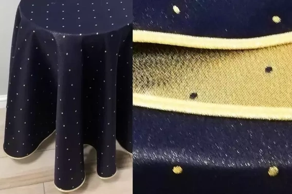 Obrus Świąteczny plamoodporny metalizowany dwustronny granatowo - złoty koło