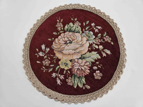 Serwetka gobelinowa Kwiaty okrągła bordo