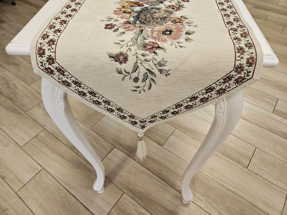 Bieżnik Gobelinowy ecru z szenilwwem Kwiaty wzó RÓże