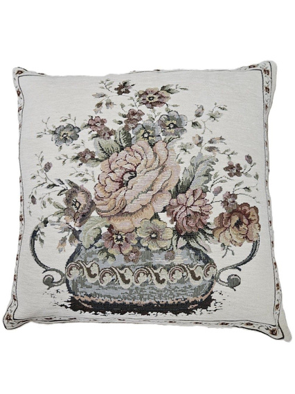 Poszewka gobelinowa ecru Kwiaty wzór Róże 45x45