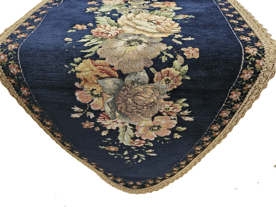 Bieżnik Gobelinowy granatowy z szenilwwem Kwiaty wzór  Róże 