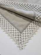 Obrus beżowy  lniany Zofia z beżową koronką prostokąt