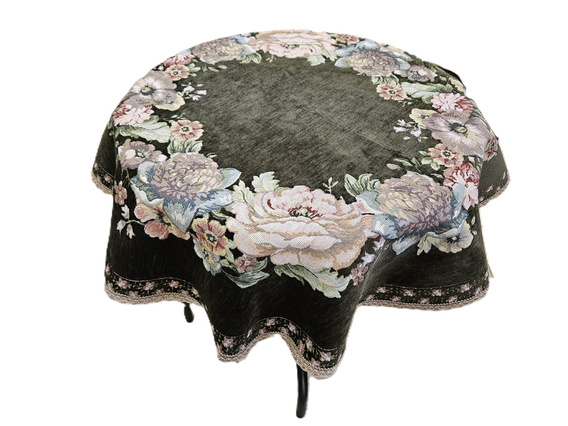 Obrus gobelinowy z szenilem zielony Kwiaty  wzór Róże Fi95