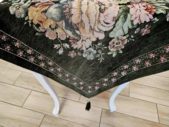 Serweta gobelinowa z szenilem zielen Kwiaty wzór  Róże z chwostami