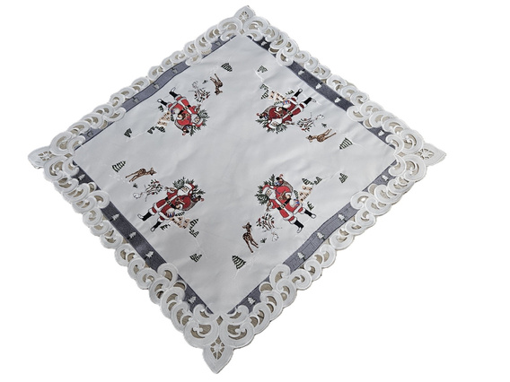 Świąteczna serweta biała haftowana Mikołaj 85x85