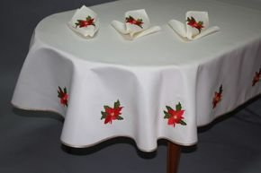 Obrus Świąteczny plamoodporny ecru ze złotą lamówką Gwiazda Betlejemska owalny