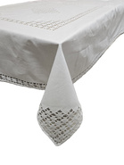 Obrus lniany ręcznie  haftowany mereżka Snutki biały