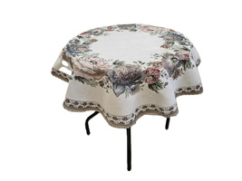 Obrus gobelinowy z szenilem kremowy Kwiaty  wzór Róże Fi95