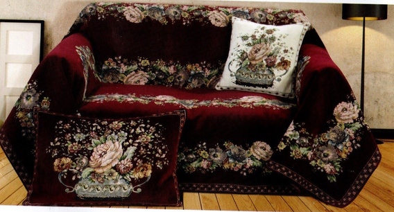 Obrus gobelinowy z szenilem bordo Kwiaty  wzór Róże 