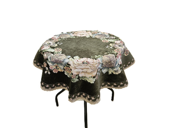 Obrus gobelinowy z szenilem zielony Kwiaty  wzór Róże Fi95