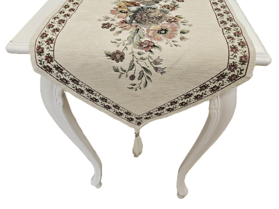 Bieżnik Gobelinowy ecru z szenilem Kwiaty wzór Róże