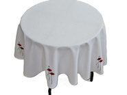 Obrus plamoodporny biały haftowany  Maki okrągły