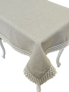 Obrus lniany Zofia z beżową koronką prostokąt