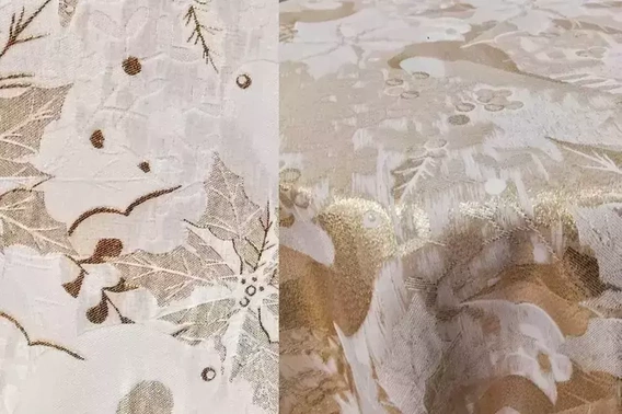 Obrus Świąteczny dwustronny plamoodporny ecru ze złotym Zimowy Ogród- koło