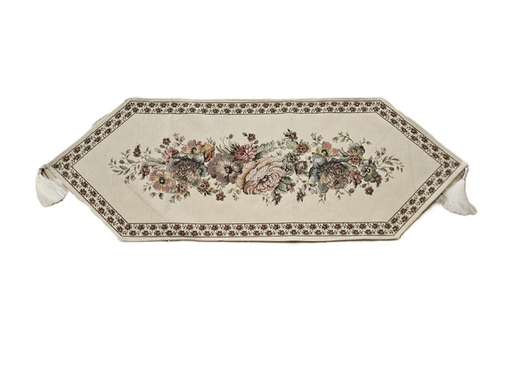 Bieżnik Gobelinowy brązowy z szenilem Kwiaty wzór Róże