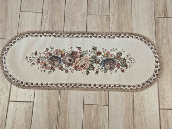 Bieżnik Gobelinowy ecru z szenilwwem Kwiaty wzó RÓże
