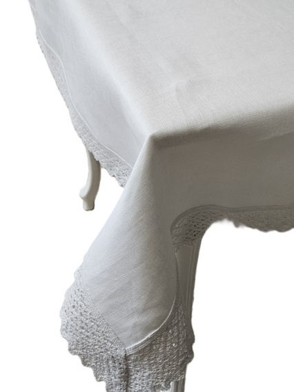 Obrus lniany biały Helena z koronką - prostokąt