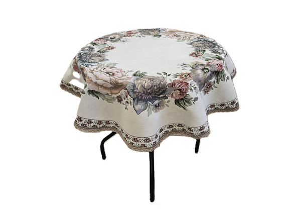 Obrus gobelinowy z szenilem kremowy Kwiaty  wzór Róże Fi95