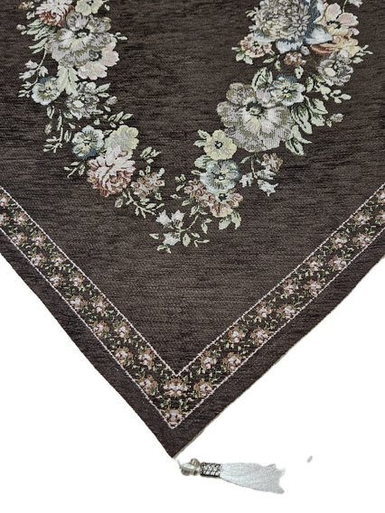 Bieżnik Gobelinowy brązowy z szenilem Kwiaty wzór Róże