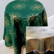 Obrus Świąteczny plamoodporny metalizowany dwustronny zielono - złoty - owal