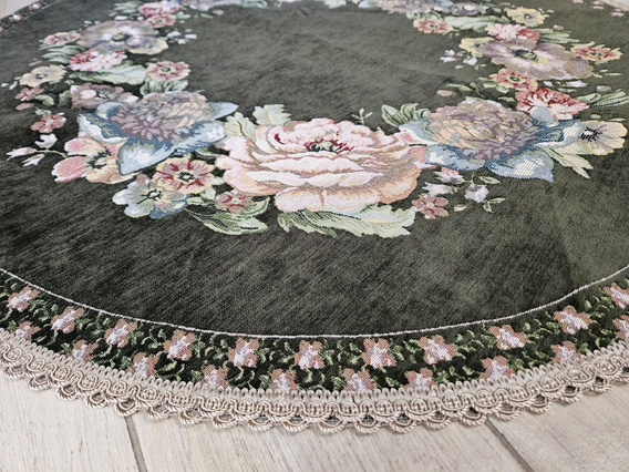 Obrus gobelinowy z szenilem zielony Kwiaty  wzór Róże Fi95