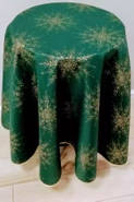 Obrus Świąteczny plamoodporny metalizowany dwustronny zielono - złoty - owal