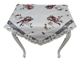 Świąteczna serweta biała haftowana Mikołaj 85x85